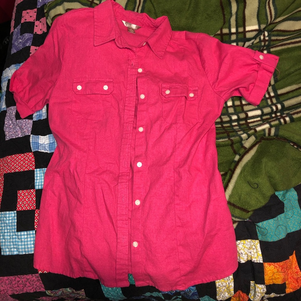 White stag hot pink button up shirt